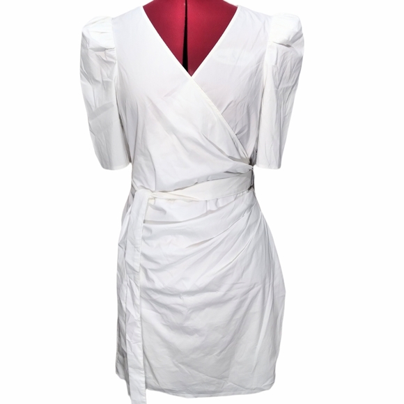 NY & Co. New Puff Sleeve White Poplin Wrap Dress Small - Picture 3 of 12